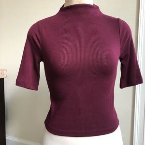 Forever 21 Ribbed Mock Neck Crop Top Small Maroon